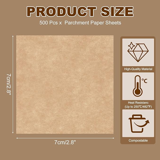 uxcell 500 Pcs Unbleached Parchment Paper Baking Sheets Squares, 2.8 Inch Hamburger Patty Paper