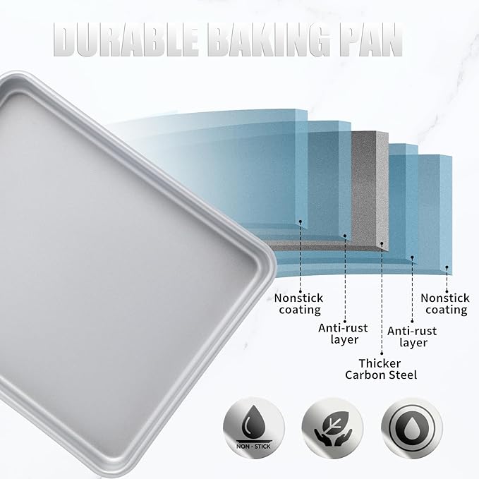 3-Piece Nonstick Baking Pans Set of 3 - Nonstick Rectangle Sheet Cake Pans, 13/11/9 Inch Metal Oven