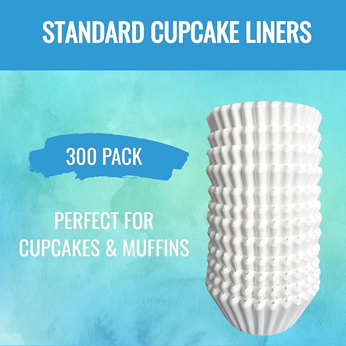 White Cupcake Liners Standard Size - 300-Pack Paper Baking Cups - Fits Perfectly Any Muffin Baking