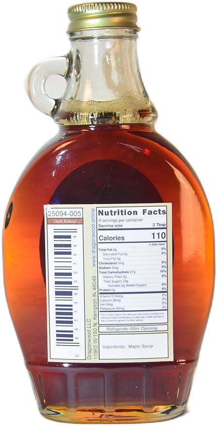 Pure Maple Syrup - Dark Color And Robust Taste Grade - For Pancakes and Waffles - By Dragonwood (8