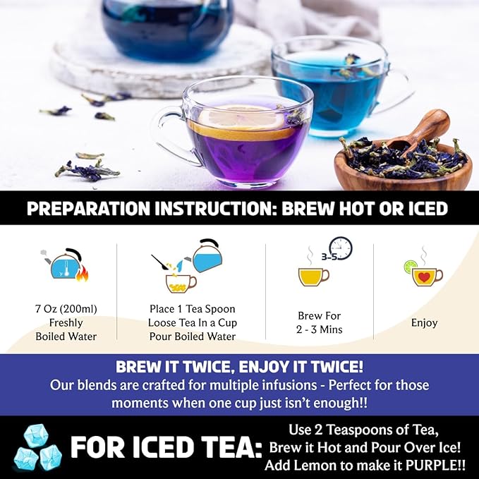 BREWIX, Butterfly Pea Flower Herbal Tea Loose Leaf (40+ Cups,1.41oz/40g) | Caffeine Free | Premium