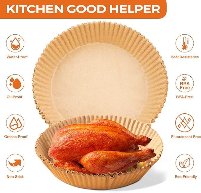Air Fryer Paper Liners Disposable: 125PCS Non-Stick Air Fryer Parchment Paper, Food Grade Baking