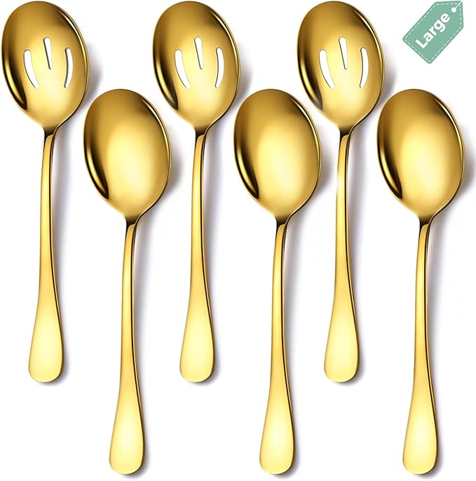 Stainless Steel Serving Spoons Set, 6pc, 10-Inch, Includes 3 Large, 3 Slotted, for