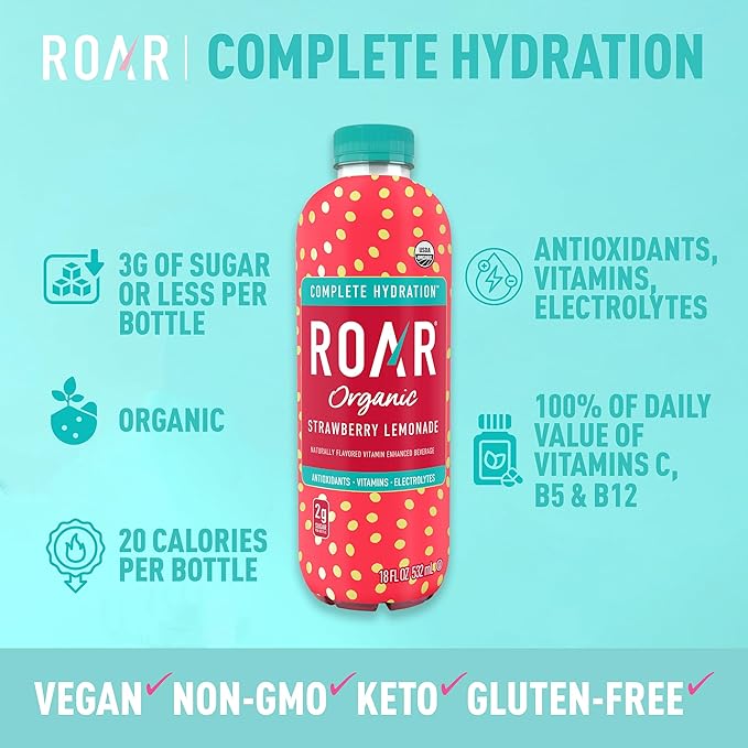 ROAR Complete Hydration Organic - Electrolyte Drinks Loaded with Vitamins C, B5, B12 - Non-GMO