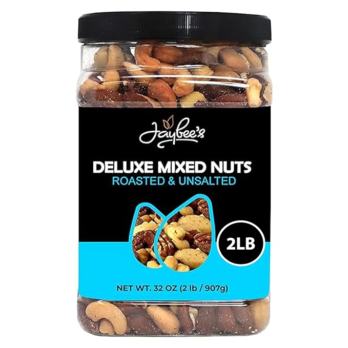 Jaybee?™s Unsalted Mixed Nuts | 32 oz | Gourmet Roasted Deluxe Nut Mix with Cashews, Almonds