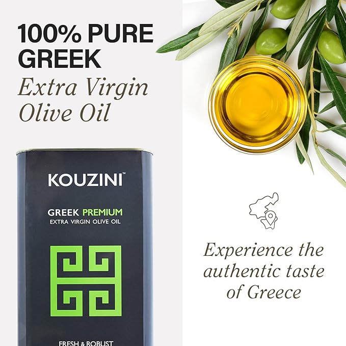 Kouzini Greek Premium Extra Virgin Olive Oil, 3 Liter Tin, Cold Pressed, Single Origin, Rich Flavor