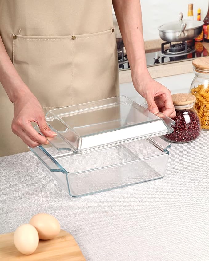NUTRIUPS 8.5in x 8.5in Square Baking Dish Pans Glass Bakeware Glass Microwave Casserole Dish with