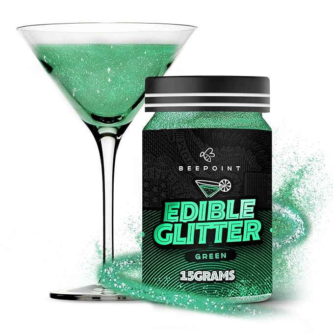 BeePoint Green Edible Glitter for Drinks 15g - Food Grade, Vibrant Color Shimmer Powdered Dust for