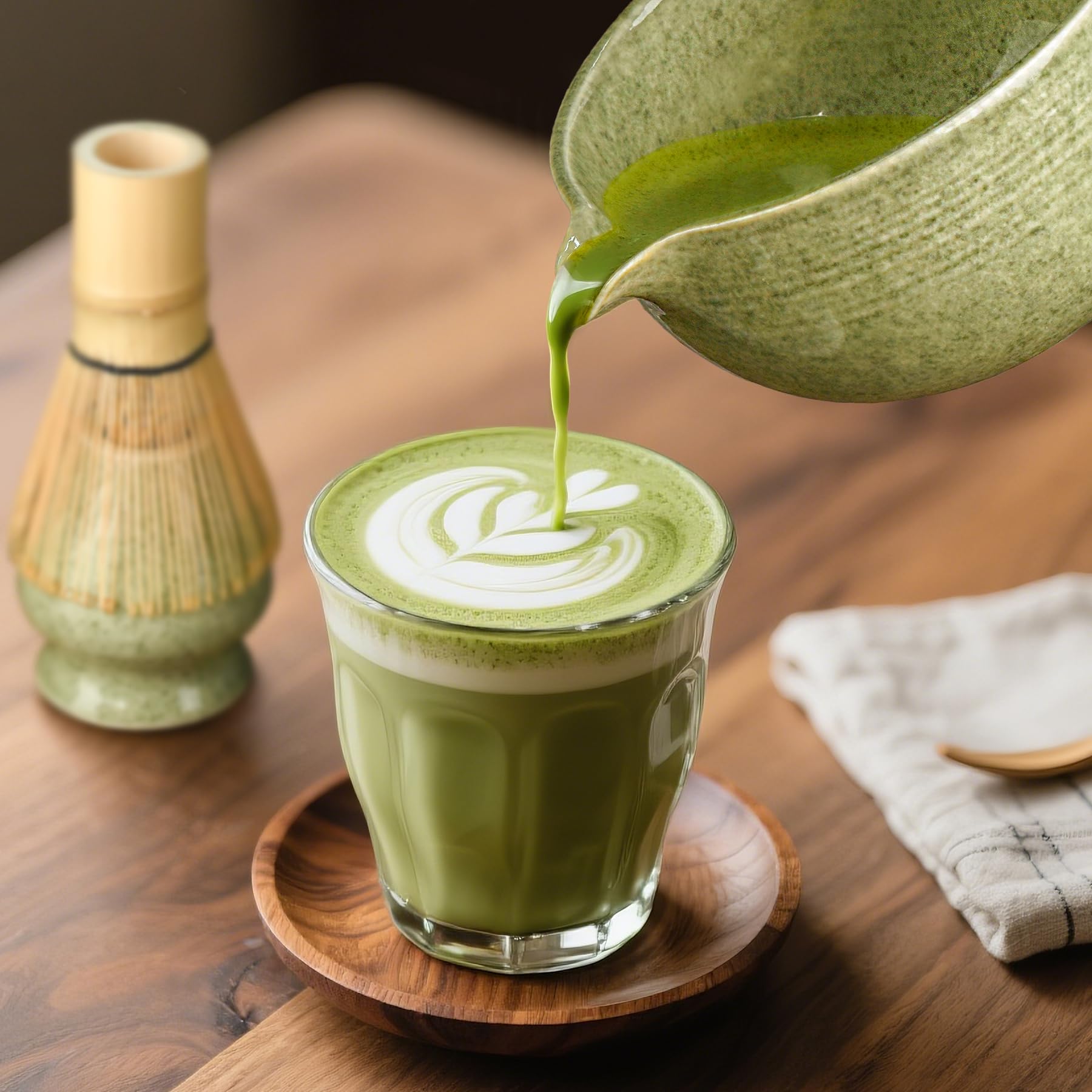 Matcha Whisk Set, Ceramic Bowl Matcha Kit & Handcrafted Bamboo Chasen, Complete 5 Pcs Matcha Set