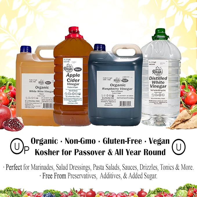 De La Rosa Organic Raspberry Vinegar, Raw & Unfiltered Pure Vinegar, Vegan, Gluten Free & Kosher