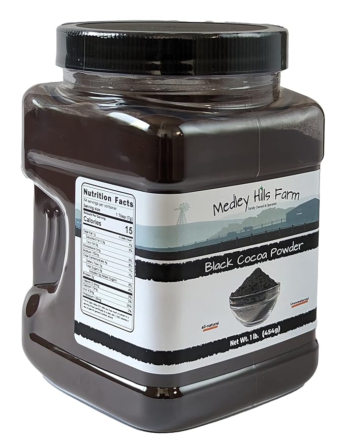 Black cocoa powder by Medley hills farm 1 Lb. in Reusable Container - Great Black cocoa powder for