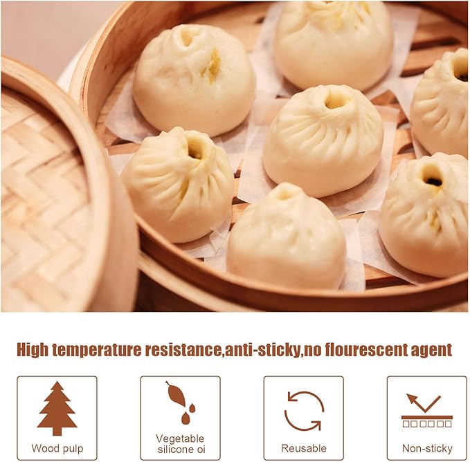 Patelai 1500 Pcs Square Parchment Paper Sheets 2.75 x 2.75 Inch Bamboo Steamer Wax Paper Air Fryer