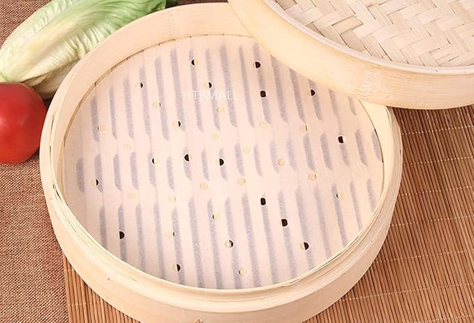 200pcs Air Fryer Liners, 8 inches Bamboo Steamer Liners, Premium Perforated Parchment Steaming