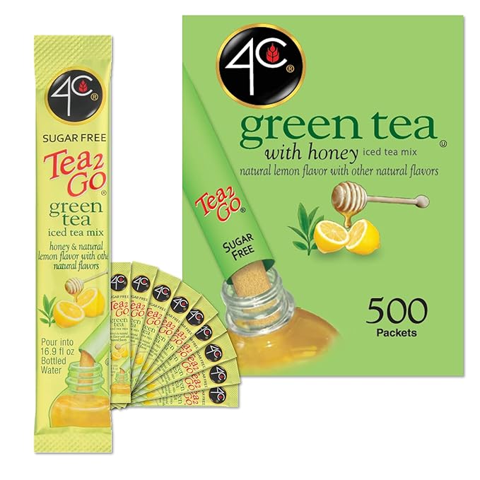 4C Powder Drink Stix, Green Tea 500 Count, Bulk Buy, Singles Stix, On the Go, Refreshing Water