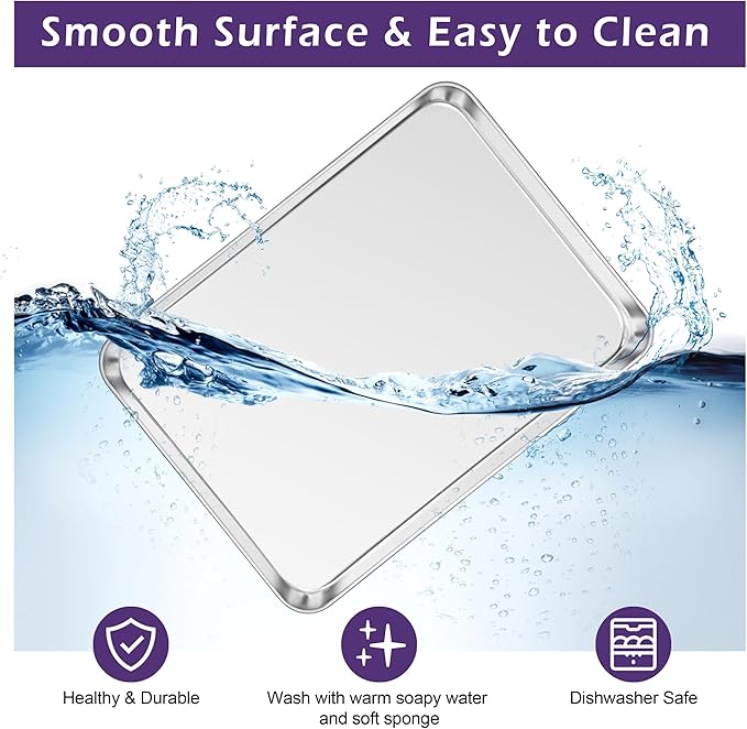 TeamFar Toaster Oven Pan Set of 2, Stainless Steel Toaster Oven Baking Tray Ovenware, 12.5’’x