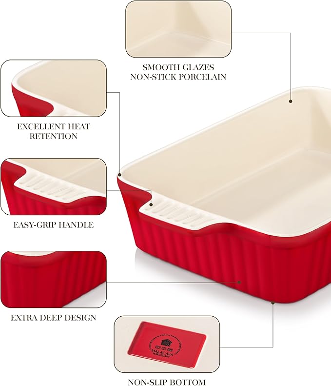 MALACASA 4.4 QT Baking Dish, 9x13 Large Casserole Dish for Oven, Ceramic Baking Pan, Rectangular