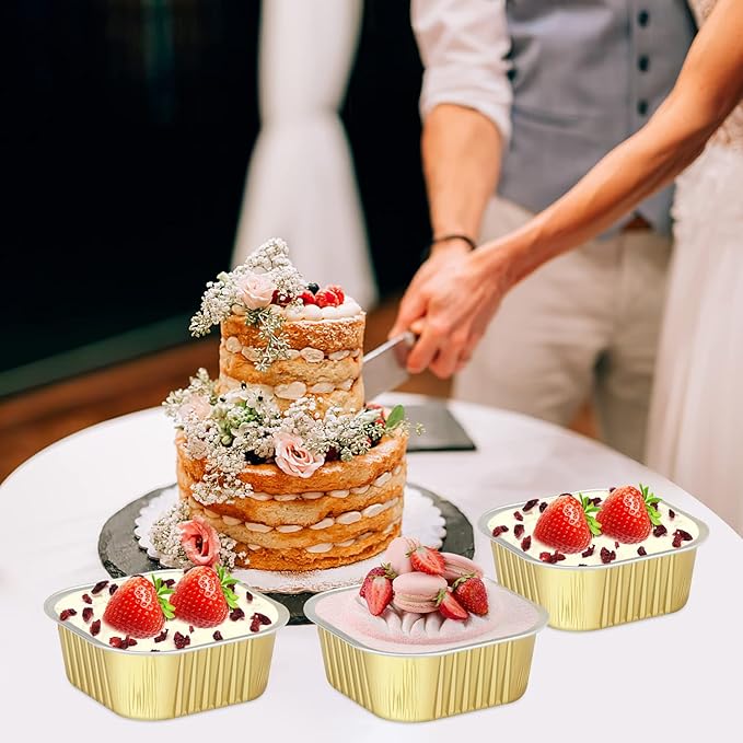 5oz/80pack Foil Mini Cake Baking Pans with Lids,LNYZQUS Small Disposable Ramekins Cupcake Tins