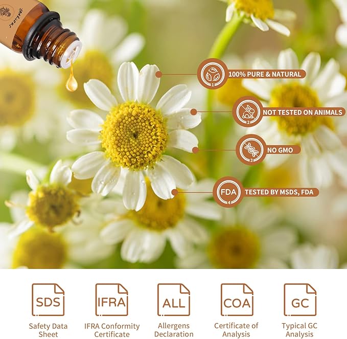Yethious Organic Chamomile Essential Oil 100% Pure Aromatherapy Oils for Diffuser, Skin, Hair and