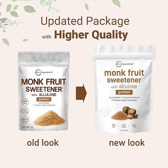 Micro Ingredients Golden Monk Fruit Sweetener Allulose, 2 lbs | No Erythritol, No Aftertaste, 1:1