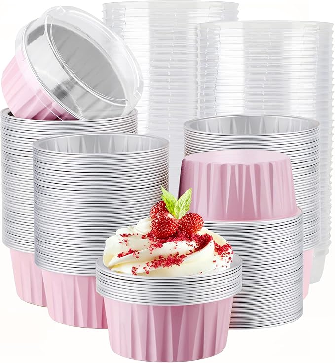 EUSOAR Disposable Ramekins with Lids, 200pcs 5oz Aluminum Foil Cupcake Liners Ramekins Cups for