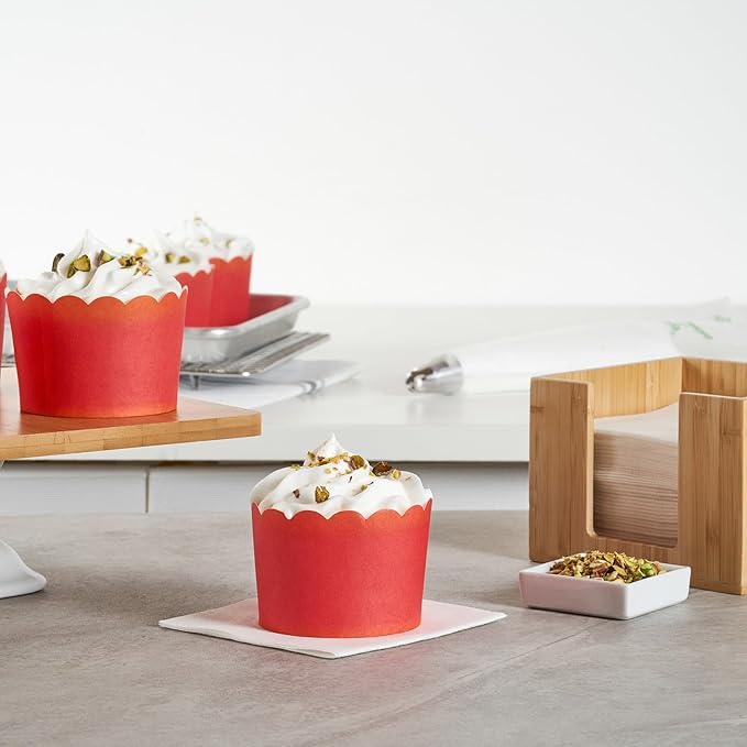 Panificio 10 Ounce Cupcake Wrappers, 200 Scalloped Baking Cups - Oven-Ready, Greaseproof, Red Paper