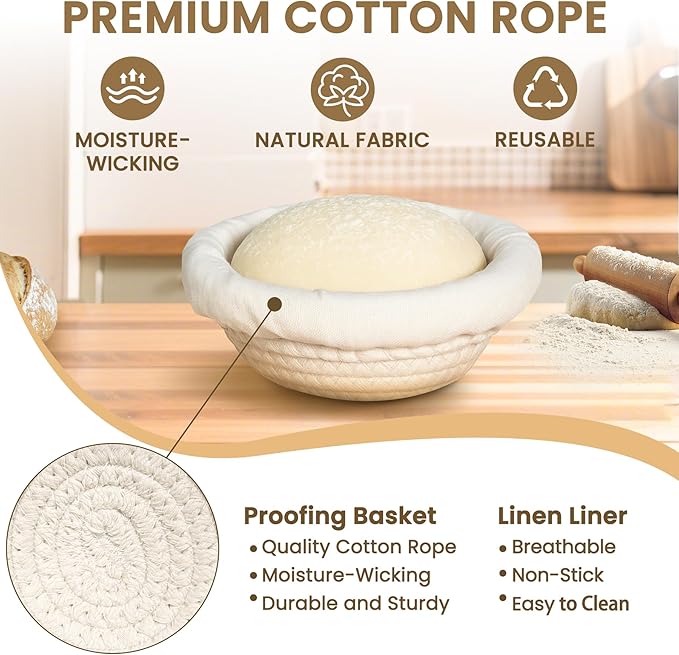 Mini Bread Dough Proofing Basket (5.5'', Set of 6), Natural Cotton Rope Mini Banneton Basket &