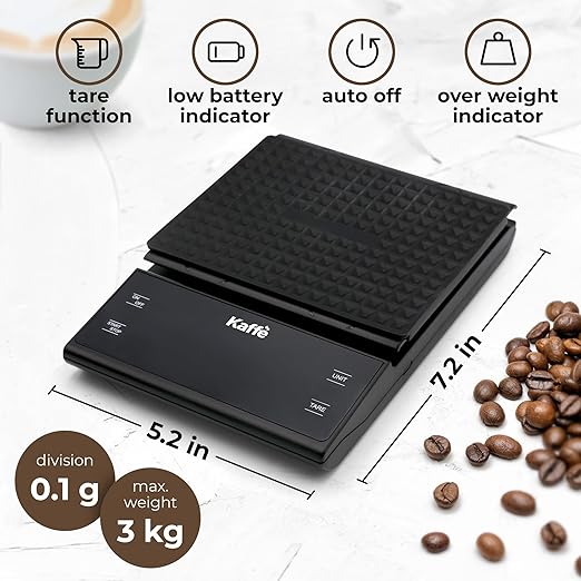 Kaffe Coffee Scale with Timer (3kg Max / 0.1g) - AAA Batteries Not Included - Backlit LCD Display