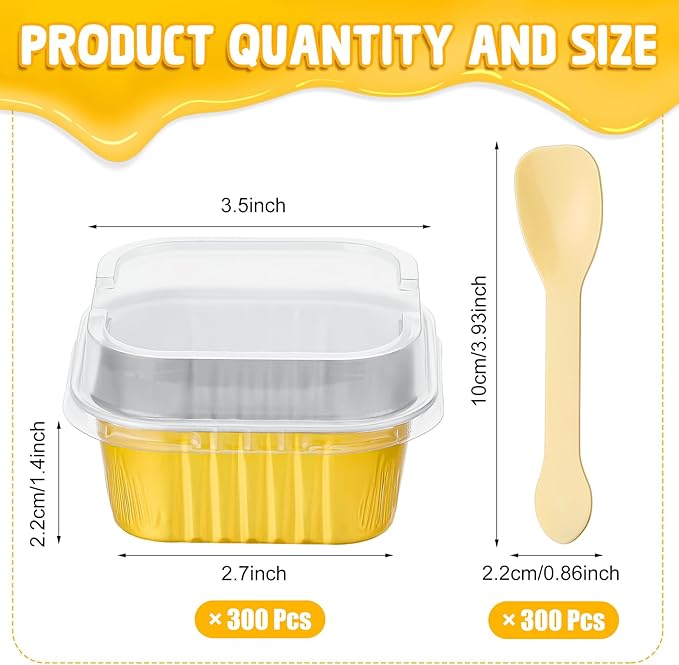 Hushee 600 Pcs Aluminum Foil Baking Cups with Lids and Spoons 5oz Disposable Ramekins Dessert