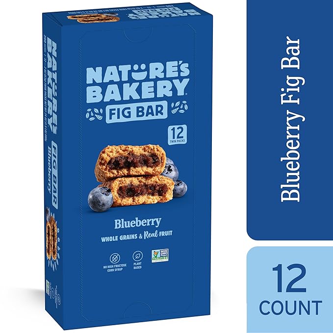 Nature's Bakery Whole Wheat Fig Bars, Blueberry, Real Fruit, Vegan, Non-GMO, Snack bar, Twin packs