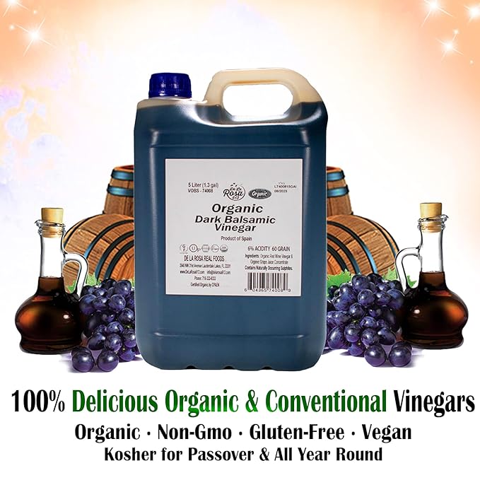 De La Rosa Organic Dark Balsamic Vinegar, Fruity & Juicy, Vegan, Kosher, Non-GMO & Gluten Free