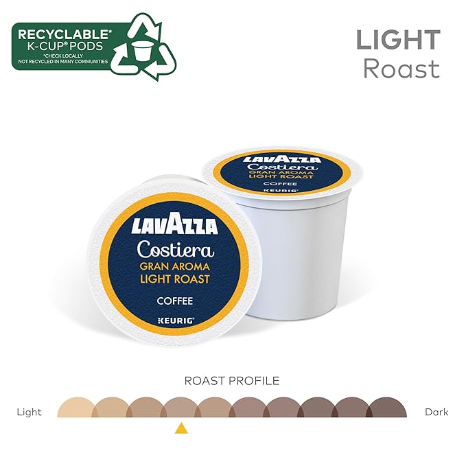 Lavazza Costiera Gran Aroma, Single-Serve Keurig K-Cup Pods, Light Roast Coffee, 60-Count Box (6