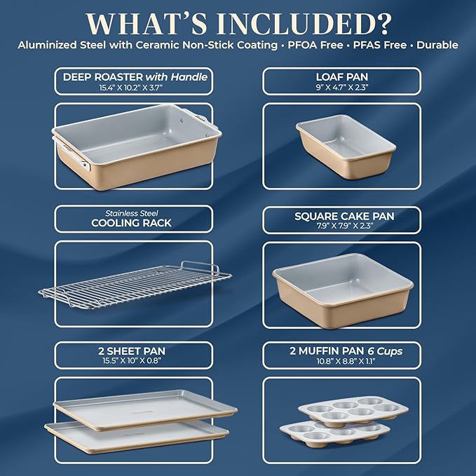 Bakken 8-Piece Stackable Bakeware Set - Ceramic Non-Stick Coating, Baking Sheets, Assorted Baking