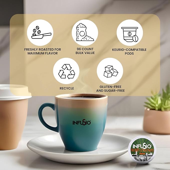 InfuSio Coffee Pods 96 Count Irish Cream Flavored Medium Roast Single serve Coffee pods for Keurig