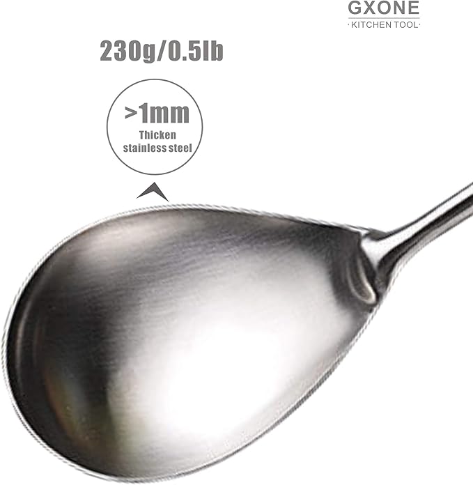 Large Serving Spoons,304 Stainless Steel Cooking Spoon with Heat Resistant Wooden