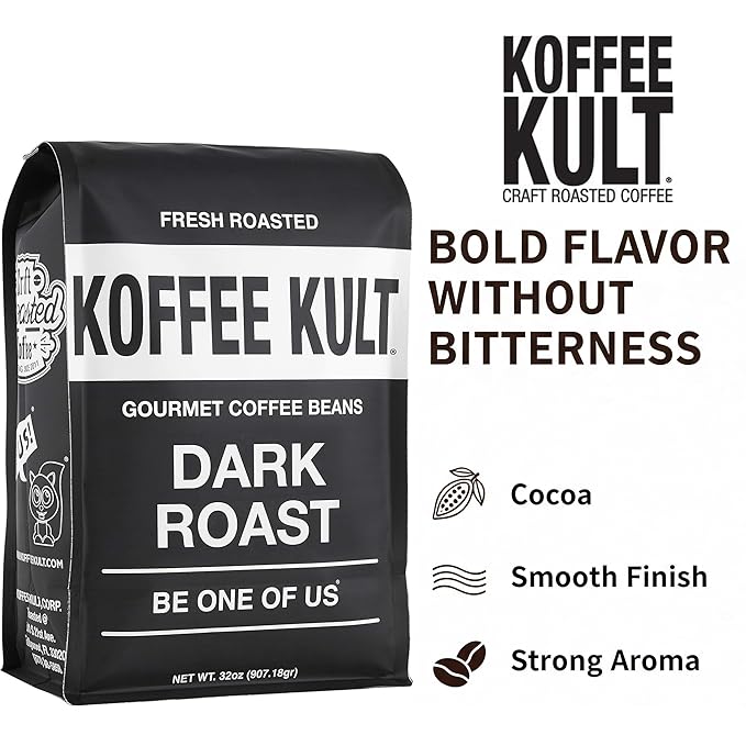 Koffee Kult Dark Roast Whole Bean Coffee - Small Batch 100% Arabica Gourmet Blend, Smooth and Well