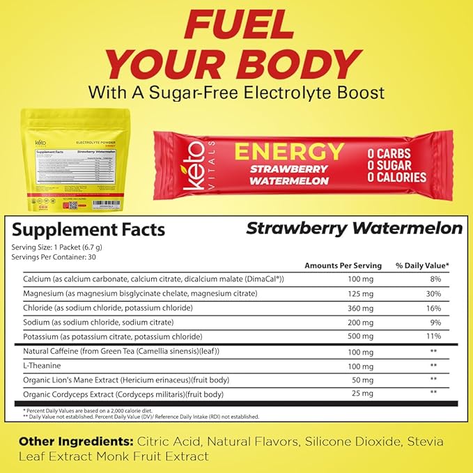 Keto Vitals Electrolyte Energy Drink Powder Packets - Electrolyte Supplement for Energy and
