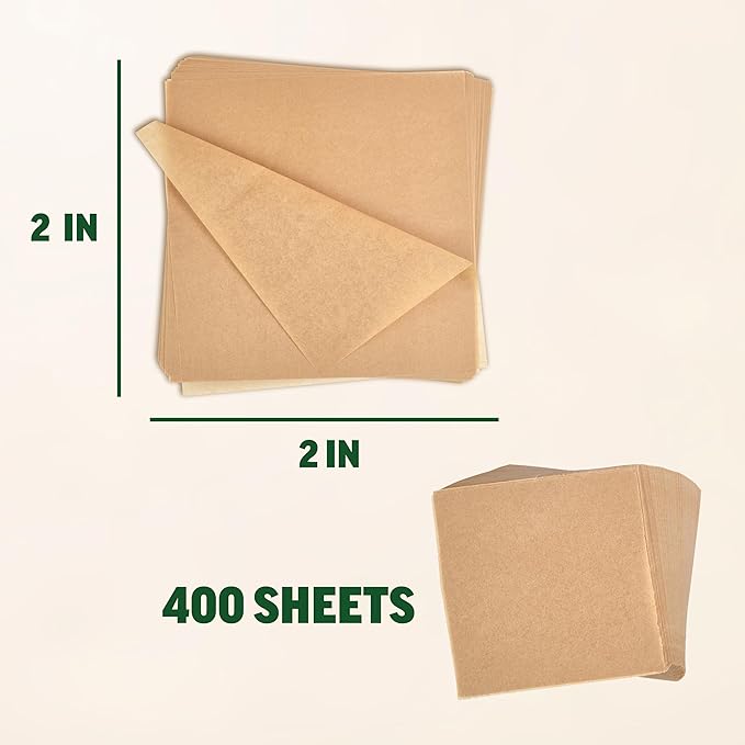 Zenlogy Unbleached Parchment Paper Squares 2x2 (400 Sheets) - Perfect for Storing Freezing