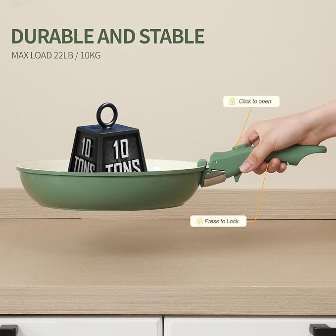 8PCS Ceramic Cookware,Nonstick Ceramic Pan, Removable Handle Pots and Pans Set, Stackable Set