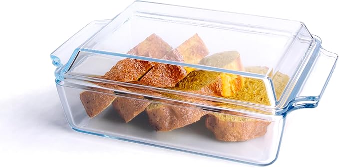 Rectangular Tempered Glass Casserole Dish, Tempered Glass Baking Dish with Glass Cover. Oven