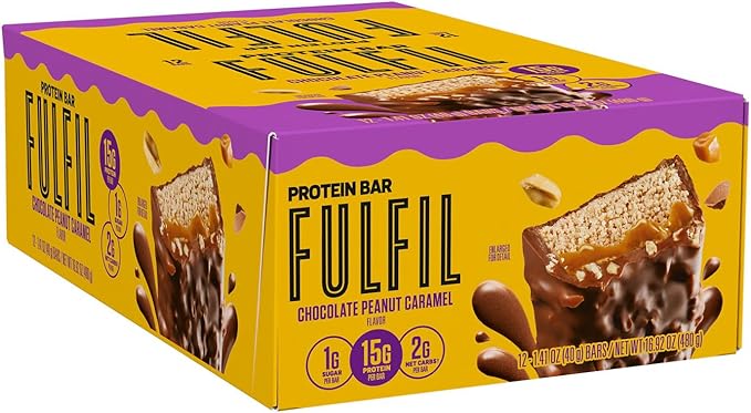 FULFIL Protein Snack Bars, Chocolate Peanut Caramel Flavored, Gluten Free with 15g Protein, Pantry
