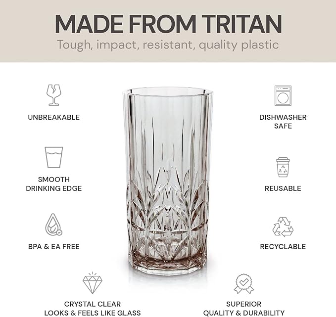 BELLAFORTE Shatterproof Tritan Tall Tumbler, Set of 4, 18oz - Myrtle Beach Drinking Glasses