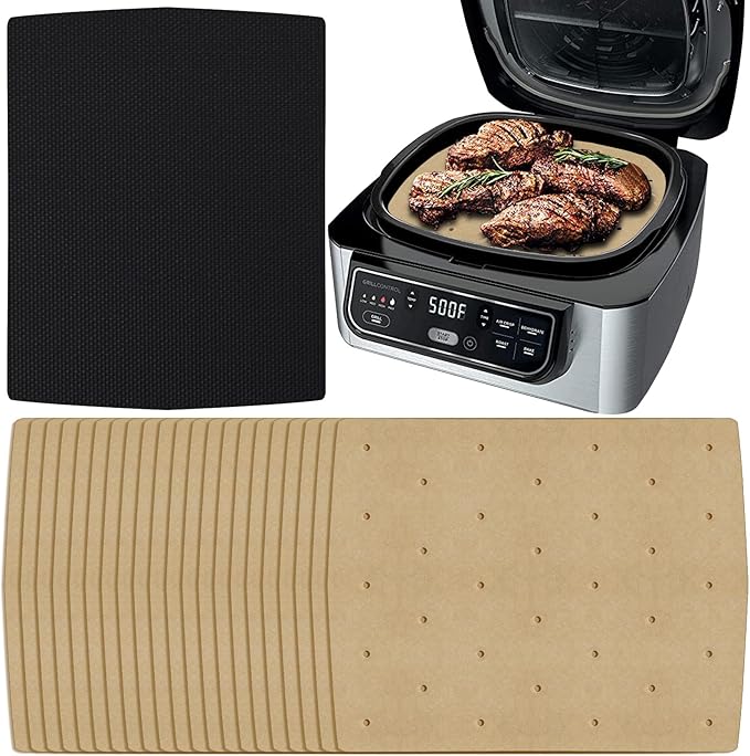 WMKGG Unbleached Air Fryer Parchment Paper, 100 PCS Perforated Disposable Air Fryer Liners for