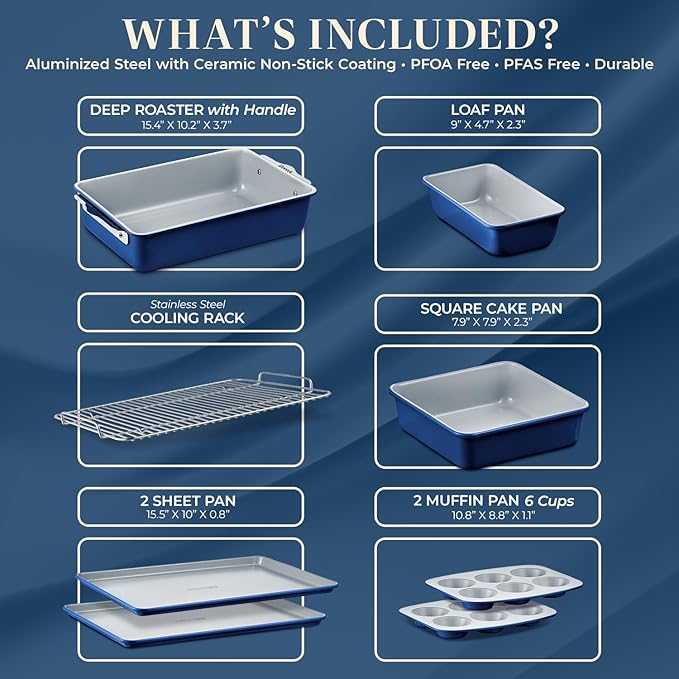 Bakken 8-Piece Stackable Bakeware Set - Ceramic Non-Stick Coating, Baking Sheets, Assorted Baking