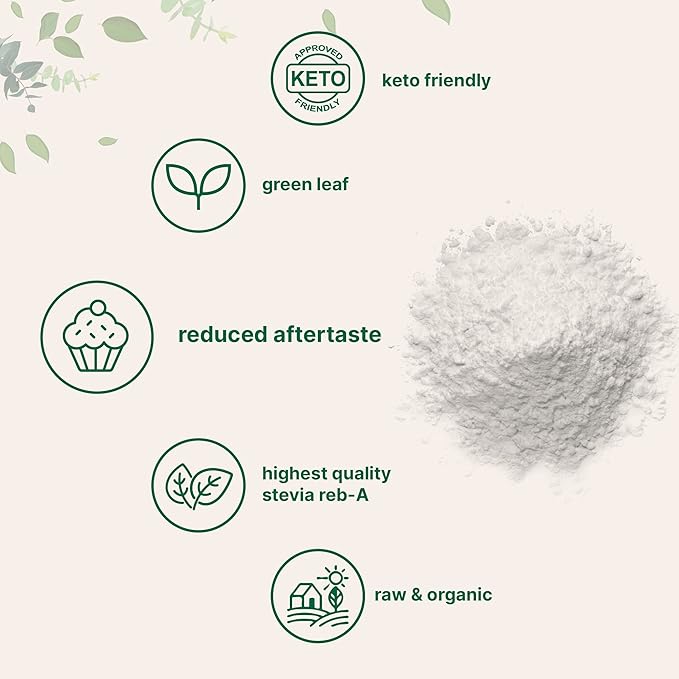 Pure Organic Stevia Powder, 8 Ounces, 1418 Serving, High Grade Stevia Green Leaf Extract Reb-A