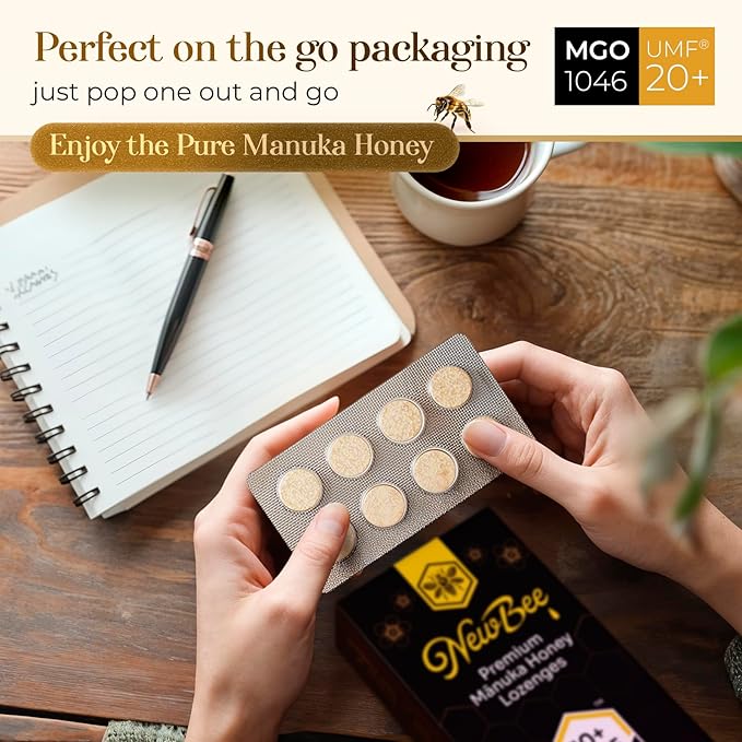 Manuka Honey Lozenges, 16 Count Made W/UMF 20+, MGO 1046 New Zealand Manuka Honey, UMF Certified