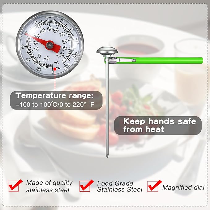 Xuhal 6 Pcs Stainless Steel Kitchen Thermometer with 5 Inch Long Stem 1 Inch Dial Thermometer Milk