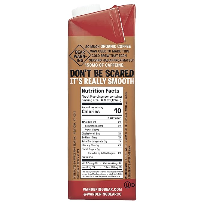 Wandering Bear Organic Mocha Cold Brew Coffee, 32 fl oz, 6 pack - Extra Strong, Bold, Smooth