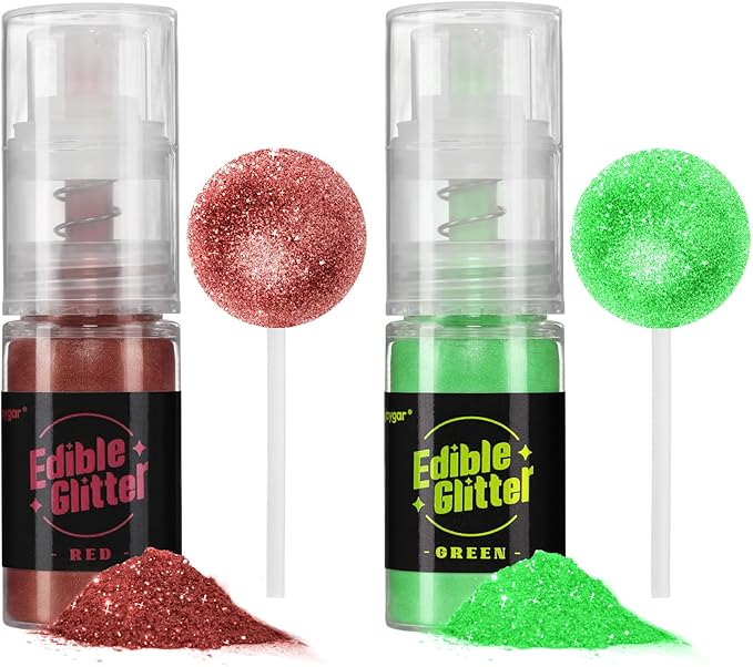 Sujoygar Edible Glitter Spray 2 Colors, Red and Green Edible Glitter for Cocktails, Shimmer Powder
