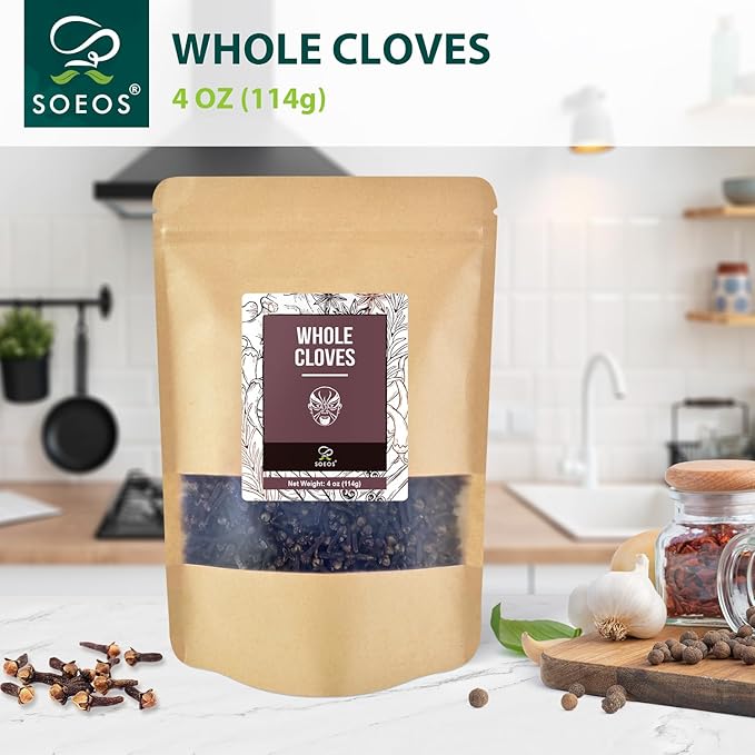 Soeos Whole Cloves 4 oz, Gluten Free, Non GMO, Kosher, Fresh Hand Picked Cloves, Great for Food and