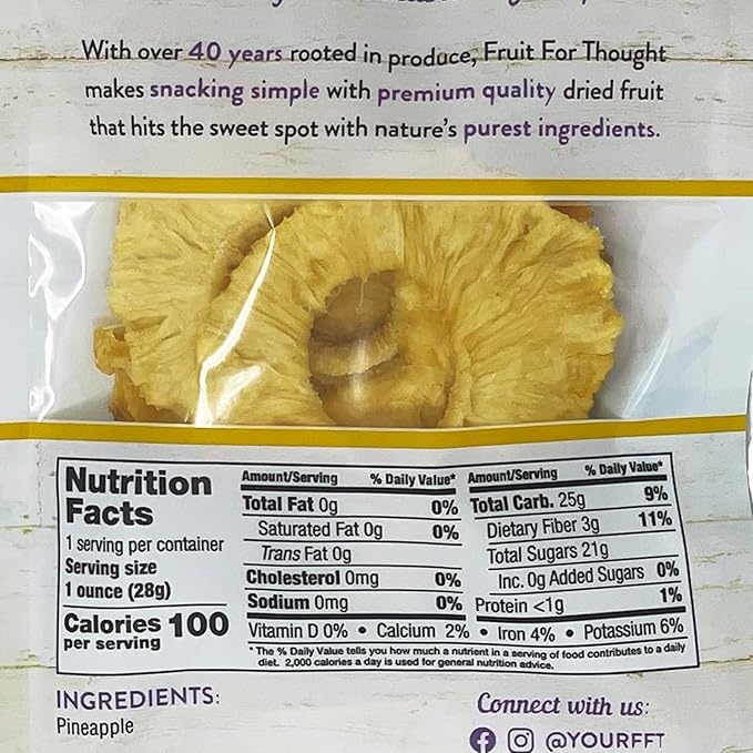 Fruit for Thought Dried Pineapple | Dried Fruit Snack Packs Ideal for the Family | At Home, Work